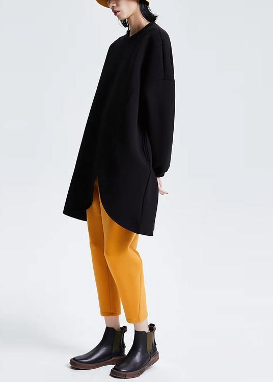 Diy Black Cotton Blouse Asymmetrical Design Dresses Loose Shirts