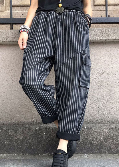 Diy Black High Waist Striped Denim Harem Pants Spring