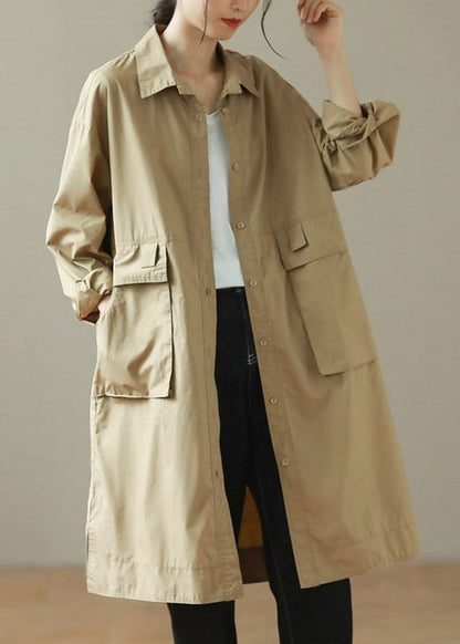 Diy Blackish Green Oversized Pockets Cotton Trench Coat Fall
