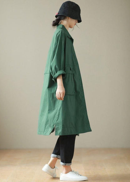 Diy Blackish Green Oversized Pockets Cotton Trench Coat Fall
