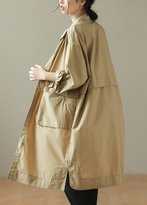 Diy Blackish Green Oversized Pockets Cotton Trench Coat Fall