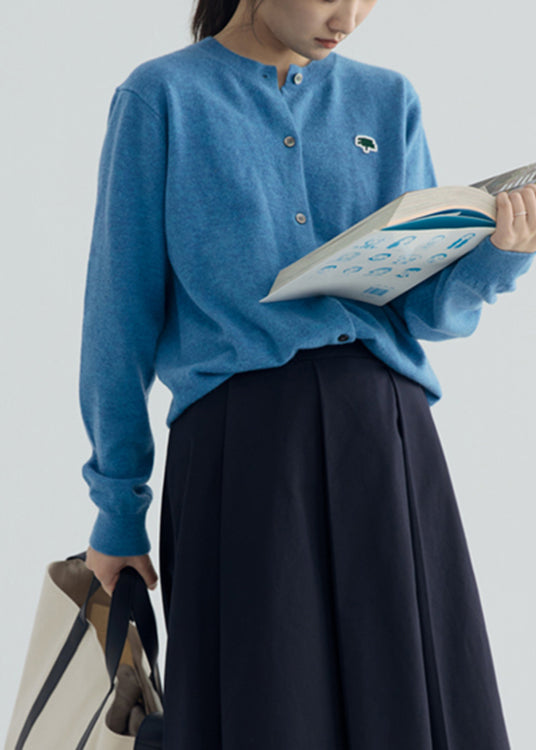 Diy Blue Cozy Woolen Knit Cardigans Long Sleeve