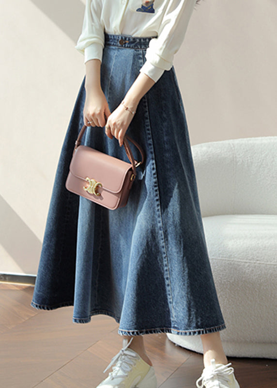 Diy Blue High Waist Sashes Denim a Line Skirts Fall