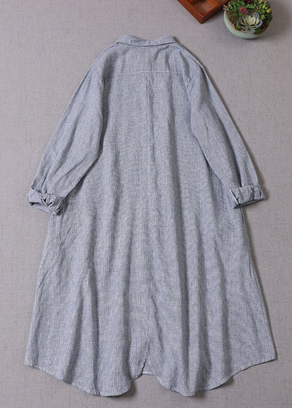Diy Blue Peter Pan Collar Button Cotton Vacation Dresses Long Sleeve