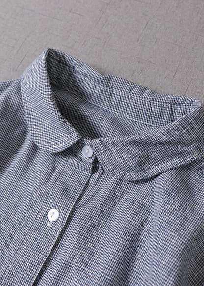 Diy Blue Peter Pan Collar Button Cotton Vacation Dresses Long Sleeve