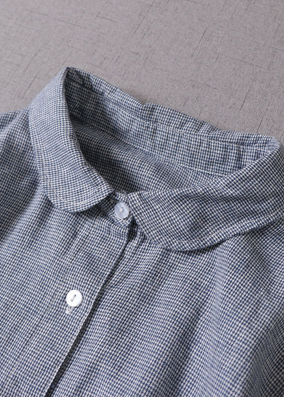 Diy Blue Peter Pan Collar Button Cotton Vacation Dresses Long Sleeve