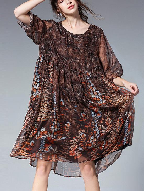 Diy Blue Print Chiffon O-neck Summer Dress