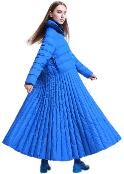 Diy Blue Stand Collar Zippered Winter Down Coat