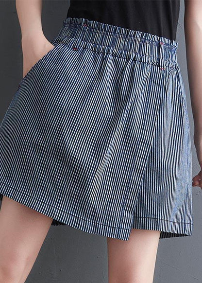 Diy Blue Striped Wide Leg Hot Pants Summer