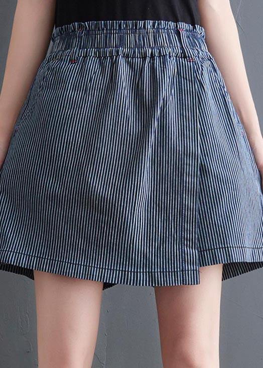 Diy Blue Striped Wide Leg Hot Pants Summer