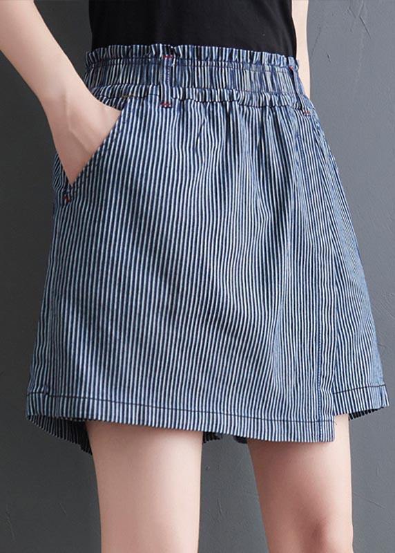 Diy Blue Striped Wide Leg Hot Pants Summer