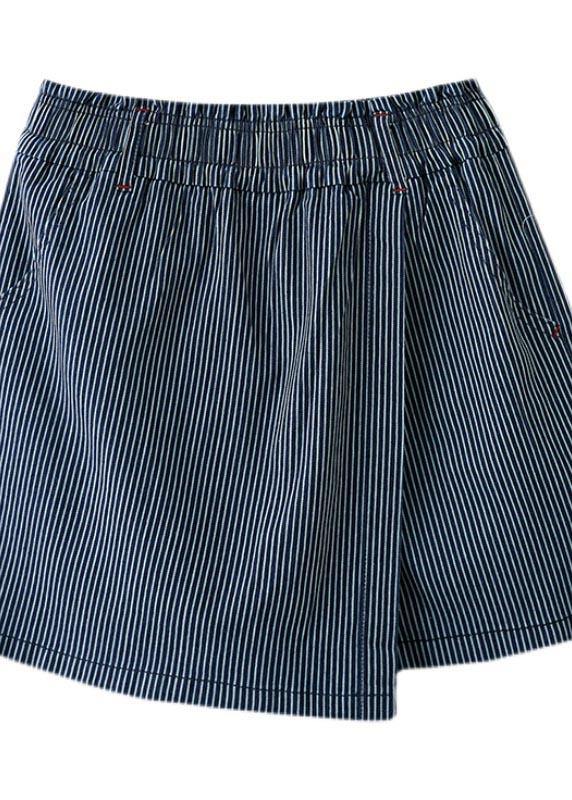 Diy Blue Striped Wide Leg Hot Pants Summer