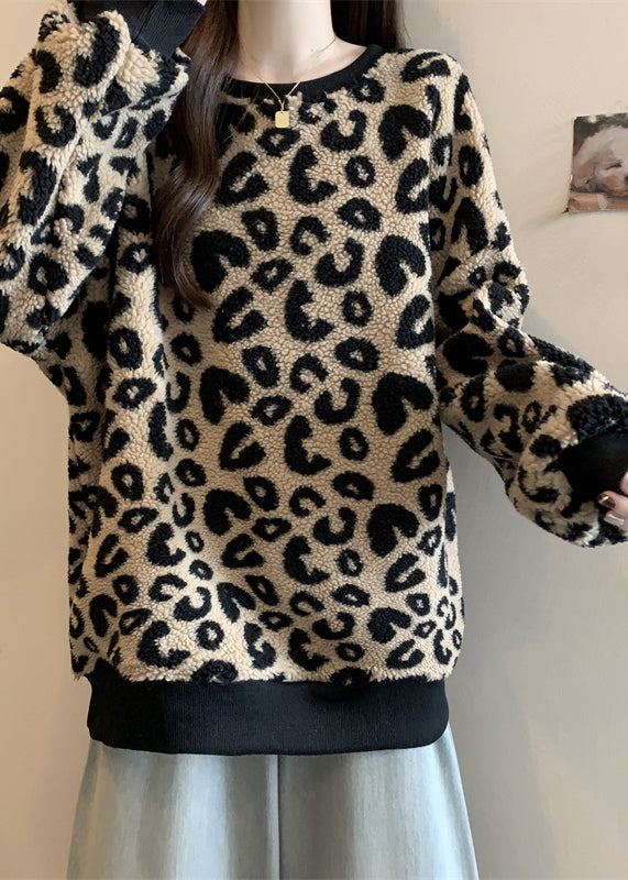 Diy Brown Oversized Leopard Faux Fur Sweatshirt Winter