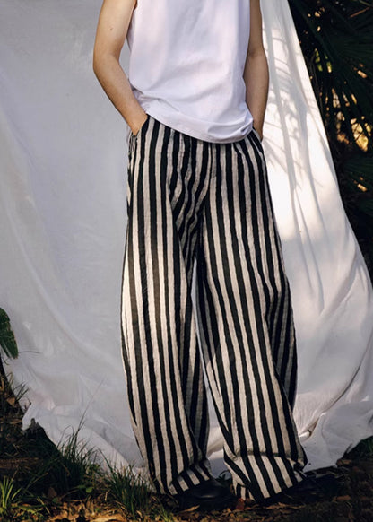 Diy Brown Oversized Striped Cotton Pants Spring