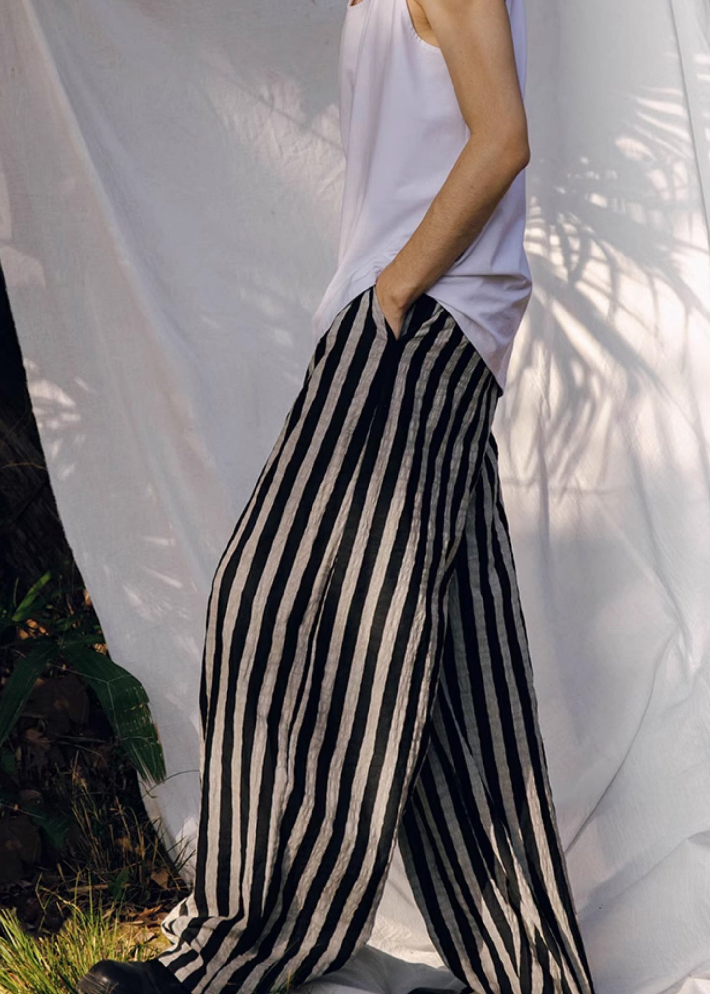 Diy Brown Oversized Striped Cotton Pants Spring