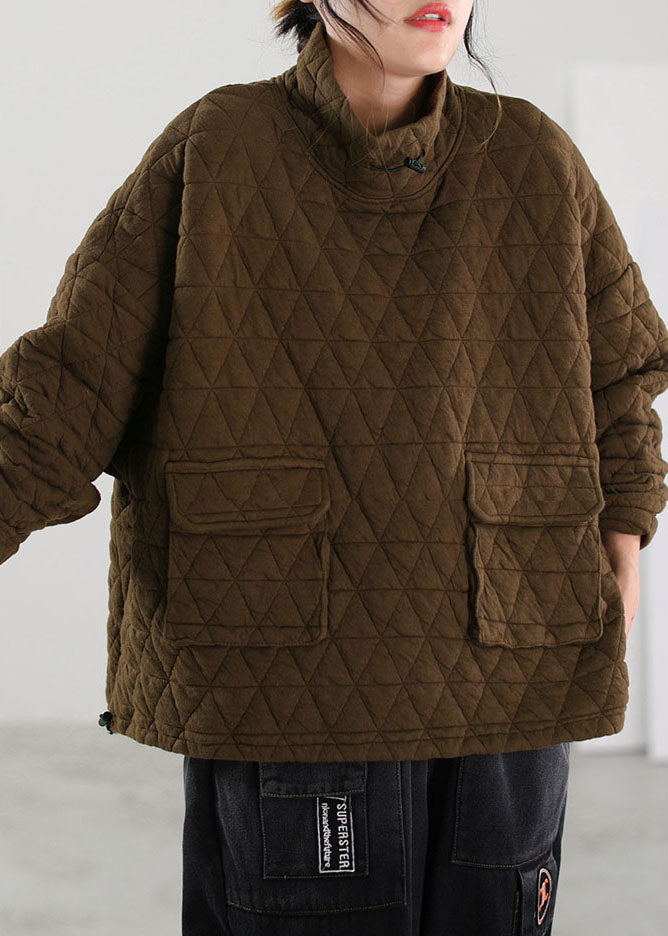 Diy Brown Pockets Fine Cotton Filled Winter Top