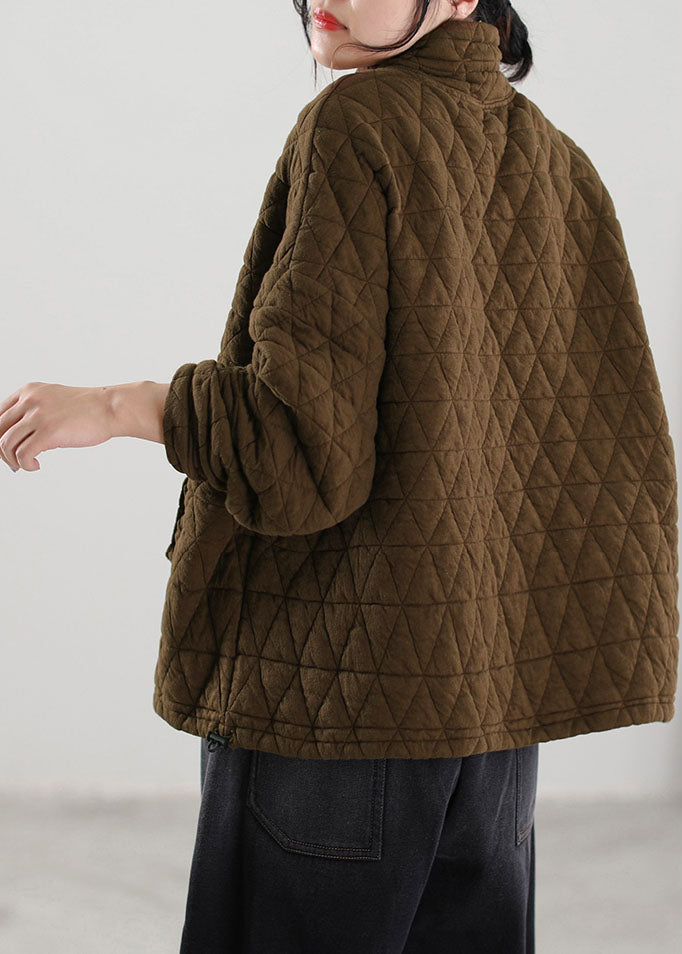 Diy Brown Pockets Fine Cotton Filled Winter Top