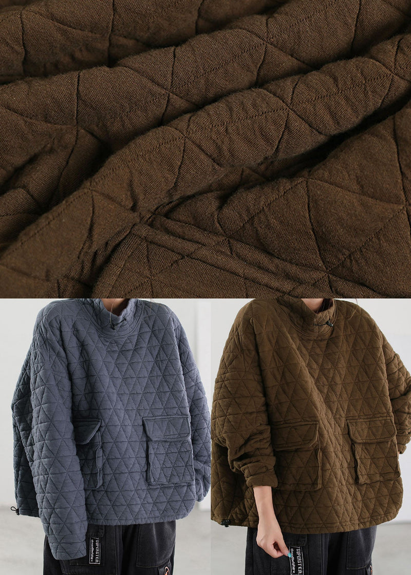 Diy Brown Pockets Fine Cotton Filled Winter Top
