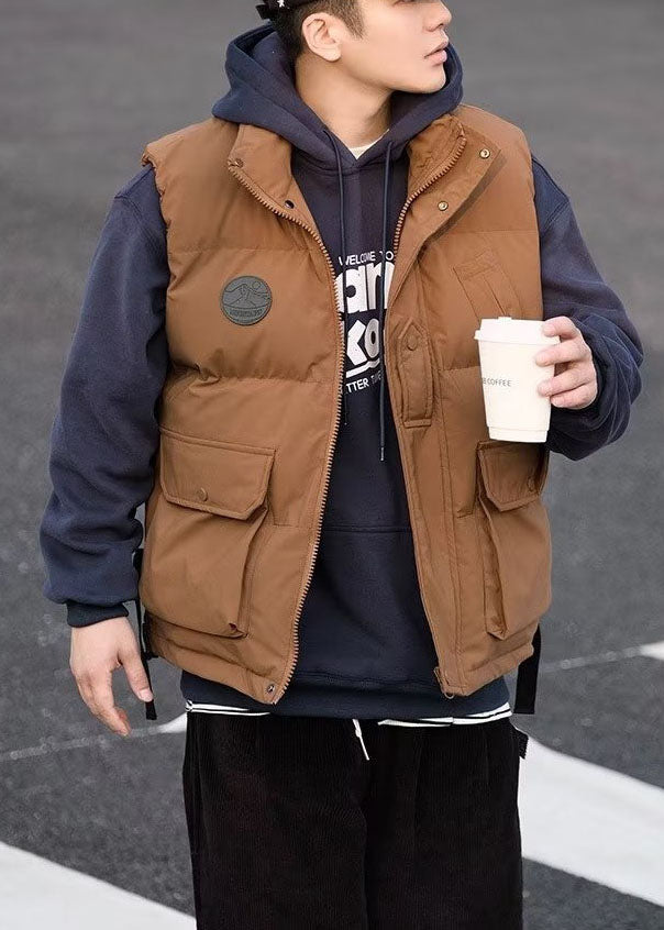 Diy Brown Zip Up Warm Fine Cotton Filled Vest Clothing Winter