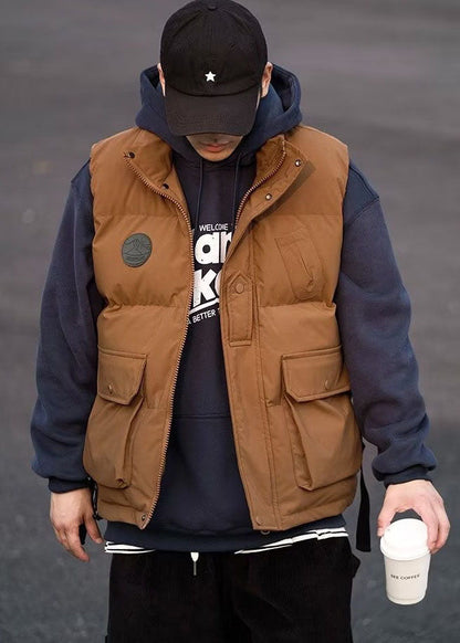 Diy Brown Zip Up Warm Fine Cotton Filled Vest Clothing Winter