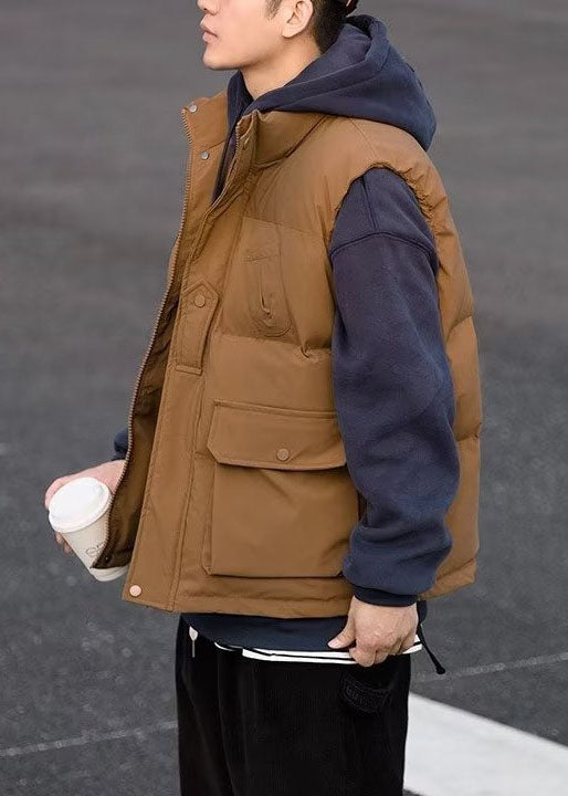 Diy Brown Zip Up Warm Fine Cotton Filled Vest Clothing Winter