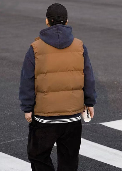 Diy Brown Zip Up Warm Fine Cotton Filled Vest Clothing Winter