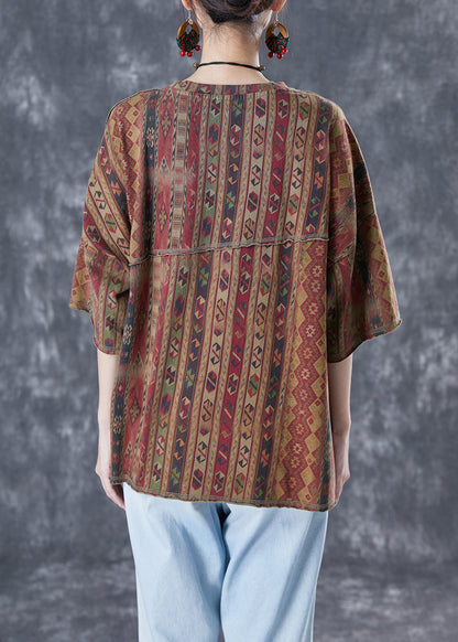 Diy Coffee Asymmetrical Patchwork Print Cotton Top Summer