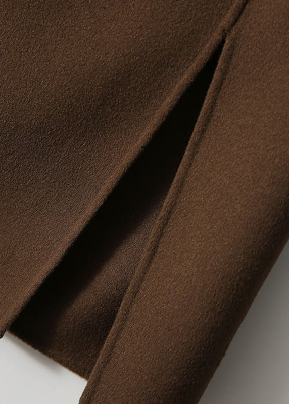 Diy Chocolate Colour Pockets Patchwork Zippered High Waist Woolen Skirt Fall