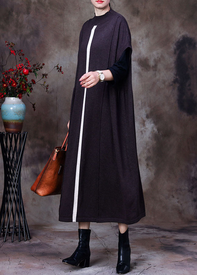 Diy Chocolate Wool Knit Patchwork Fall Bat Wing Sleeve Dresses