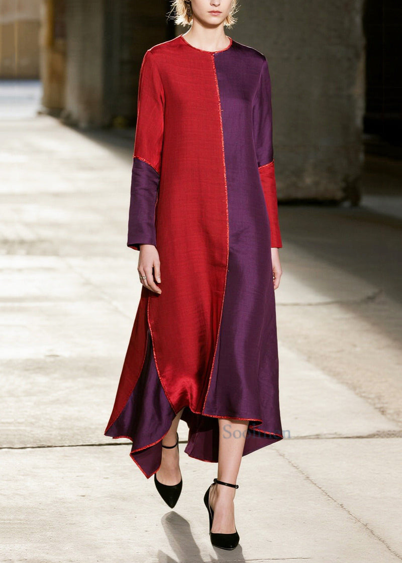 Diy Colorblock Asymmetrical Patchwork Cotton Maxi Dresses Spring