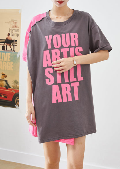 Diy Colorblock Asymmetrical Patchwork Letter Print Cotton Long Tanks Summer