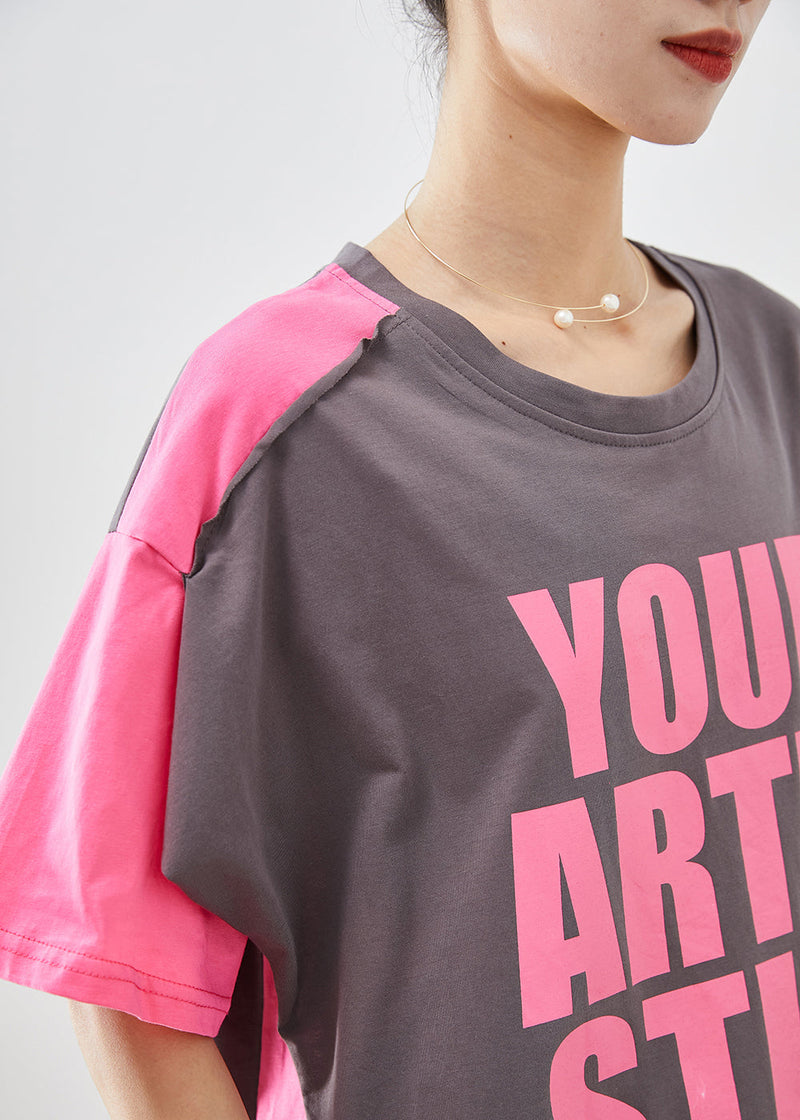 Diy Colorblock Asymmetrical Patchwork Letter Print Cotton Long Tanks Summer