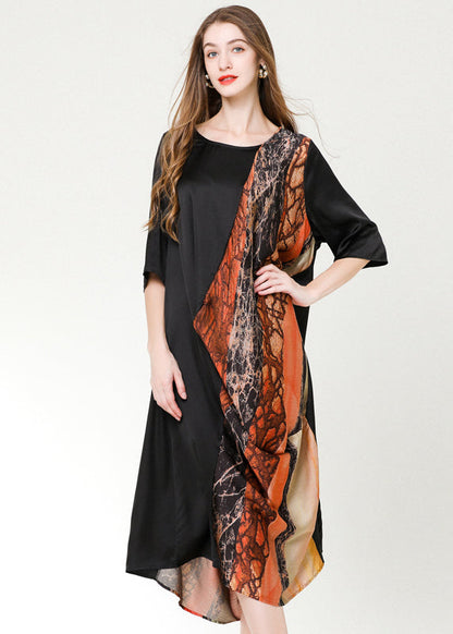 Diy Colorblock Asymmetrical Patchwork Print Chiffon Party Dress Summer