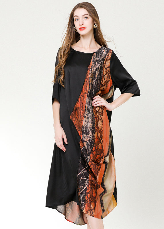 Diy Colorblock Asymmetrical Patchwork Print Chiffon Party Dress Summer