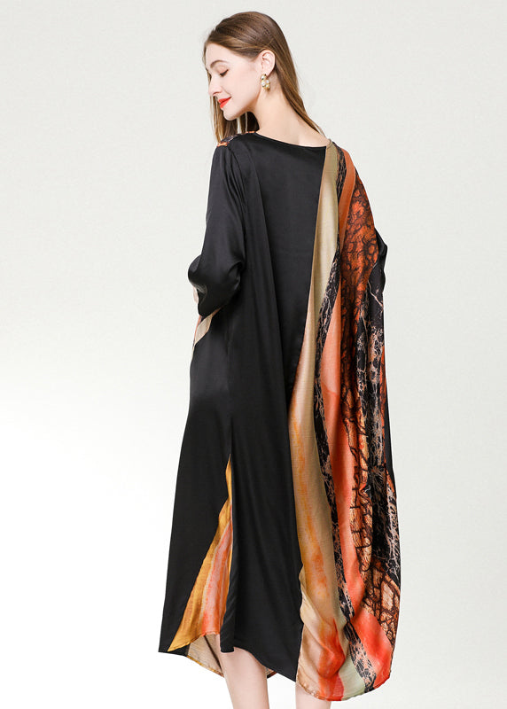 Diy Colorblock Asymmetrical Patchwork Print Chiffon Party Dress Summer