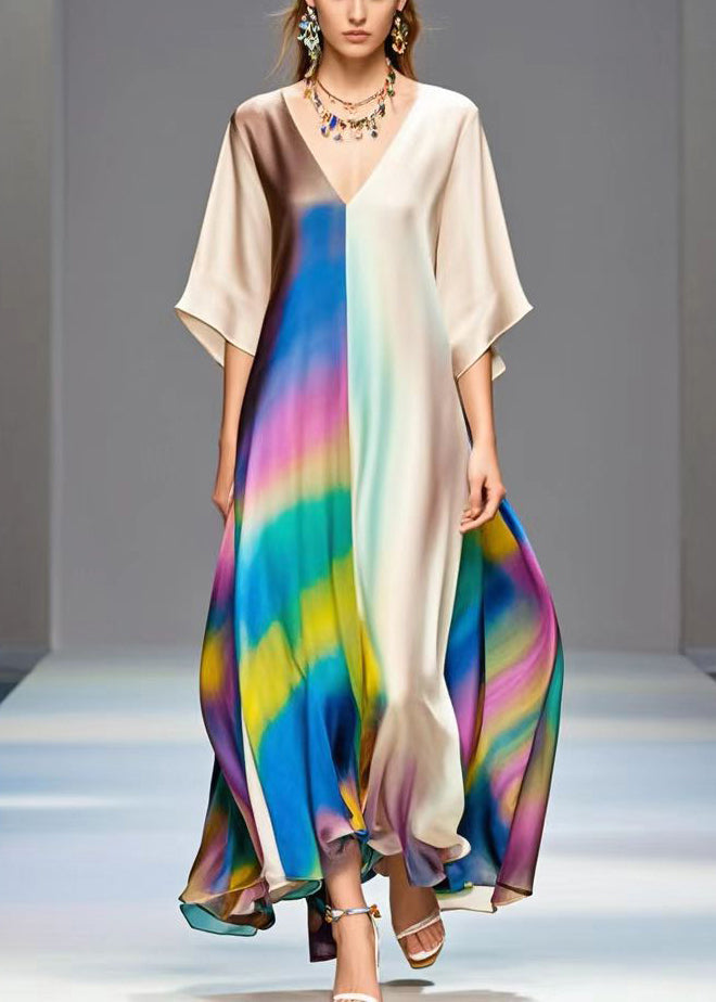 Diy Colorblock Asymmetrical Patchwork Tie Dye Silk Dresses Summer
