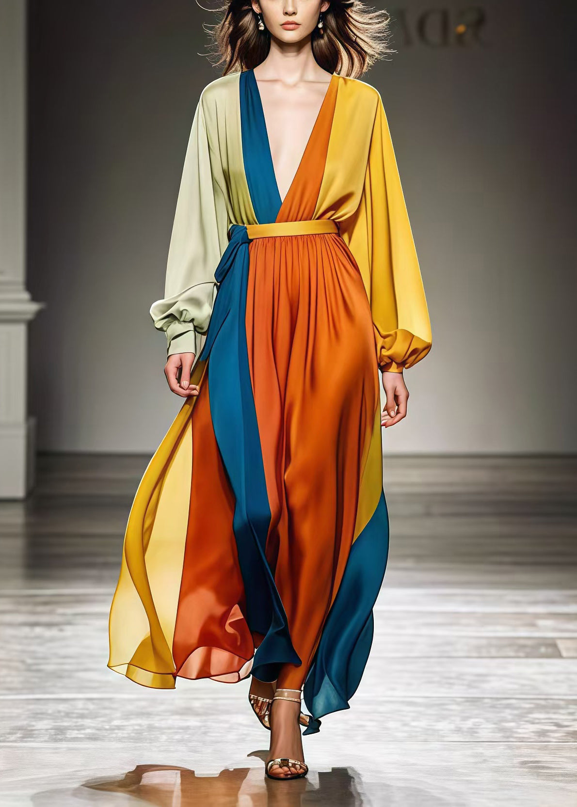 Diy Colorblock Cinched Patchwork Draping Chiffon Holiday Dresses Spring