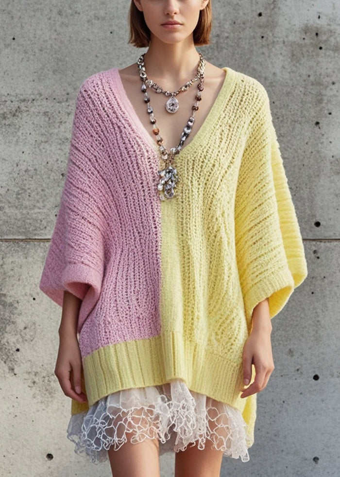 Diy Colorblock Oversized Patchwork Tulle Fake Two Piece Sweater Dress Fall