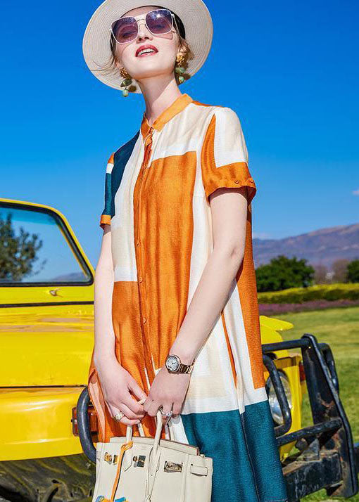 Diy Colorblock Print Tops and Pants Silk Two Pieces Set Summer