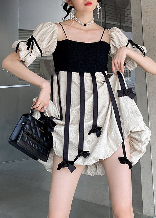 Diy Colorblock Tasseled Patchwork Off the Shoulder Cotton Mini Dress Summer