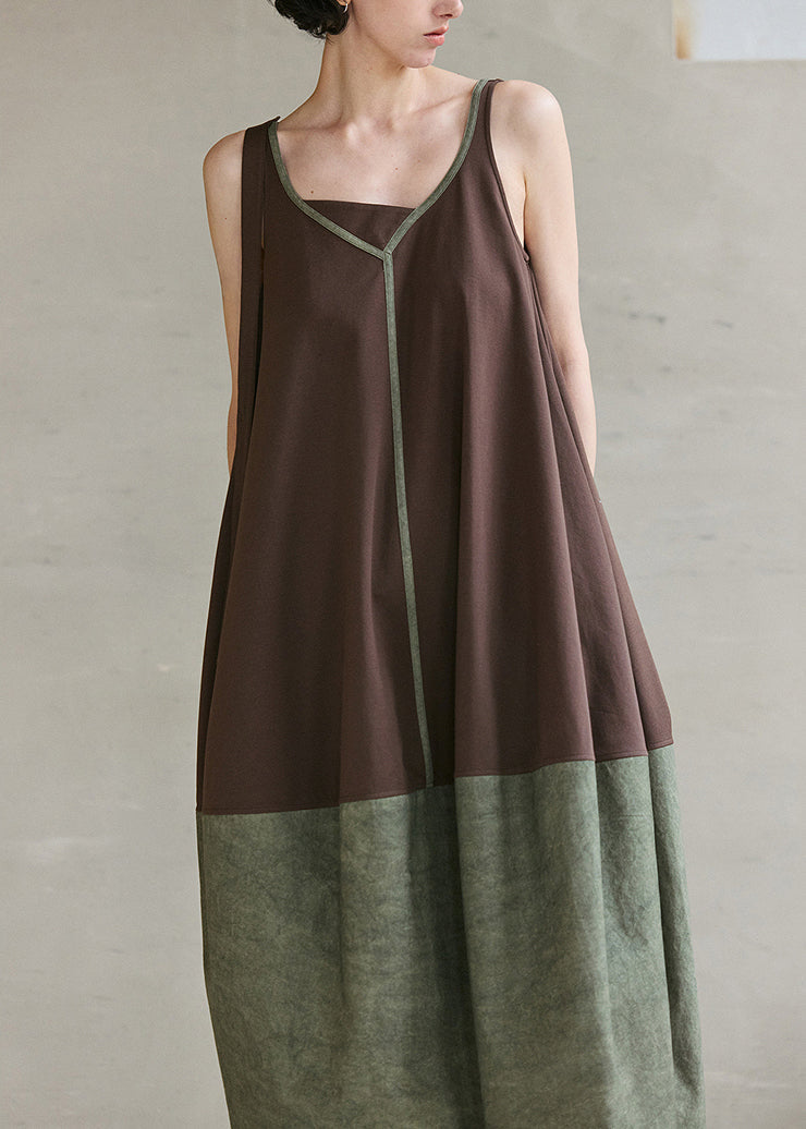 Diy Colorblock V Neck Patchwork Cotton Dresses Sleeveless