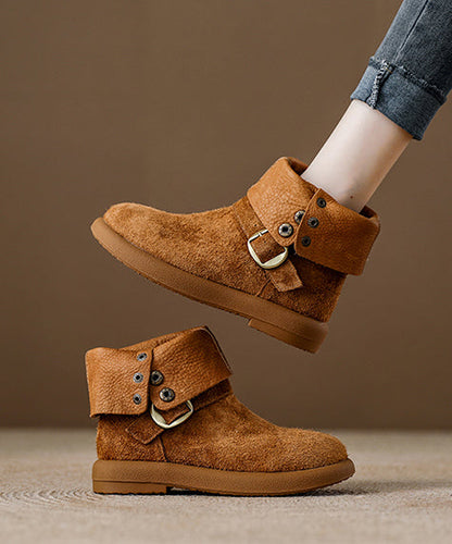 Diy Comfortable Splicing Platform Boots Camel Suede
