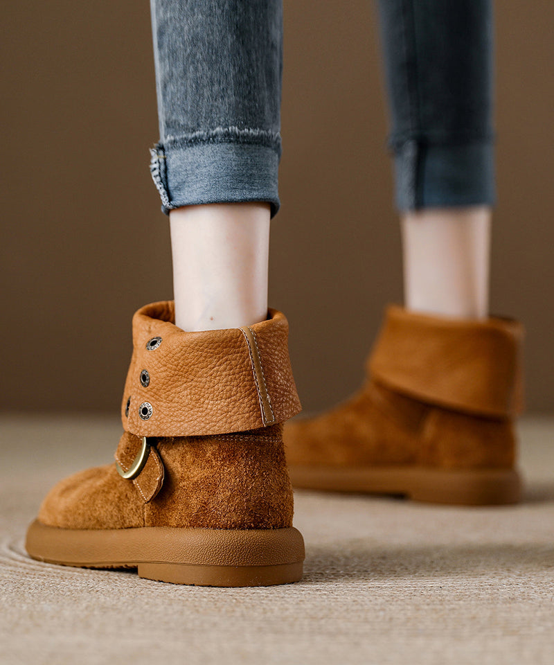 Diy Comfortable Splicing Platform Boots Camel Suede