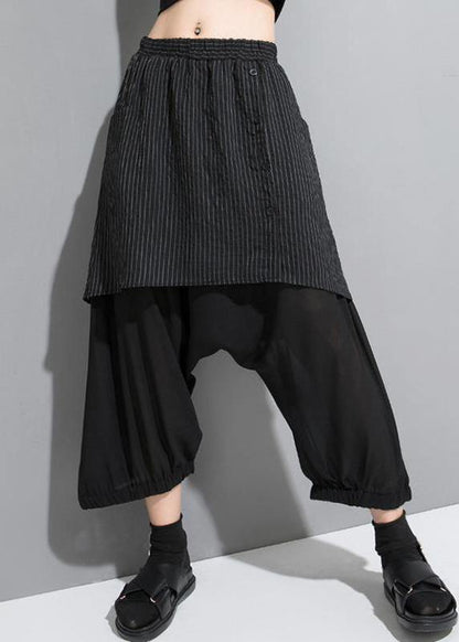 Diy Cotton Fun Striped Cotton Ankle-length Wide Leg Pants