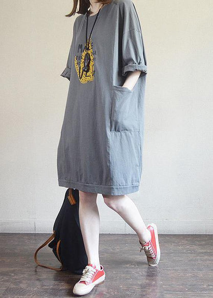 Diy Cotton Metropolitan Museum Round Neck Printed Cotton Dress