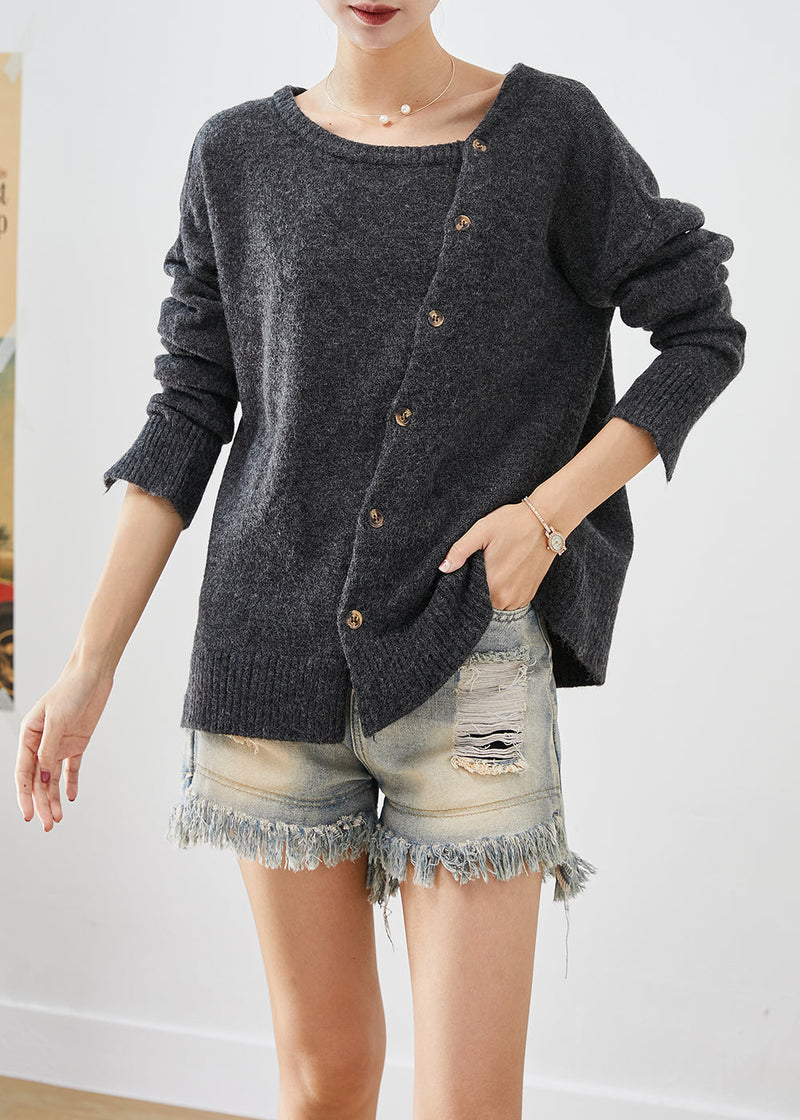 Diy Dark Grey Asymmetrical Warm Knit Sweaters Winter