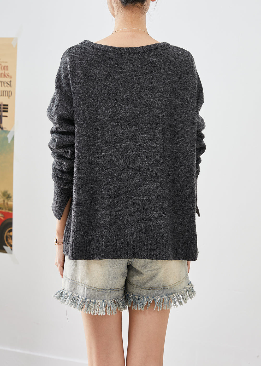 Diy Dark Grey Asymmetrical Warm Knit Sweaters Winter