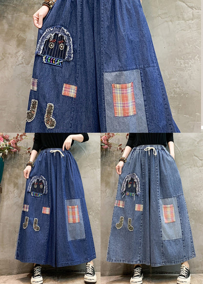 Diy Denim Blue Oversized Patchwork Wide Leg Pants Trousers Summer