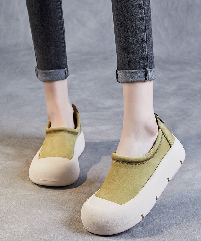 Diy Fruit Green Cowhide Leather Splicing Platform Loafer Shoes