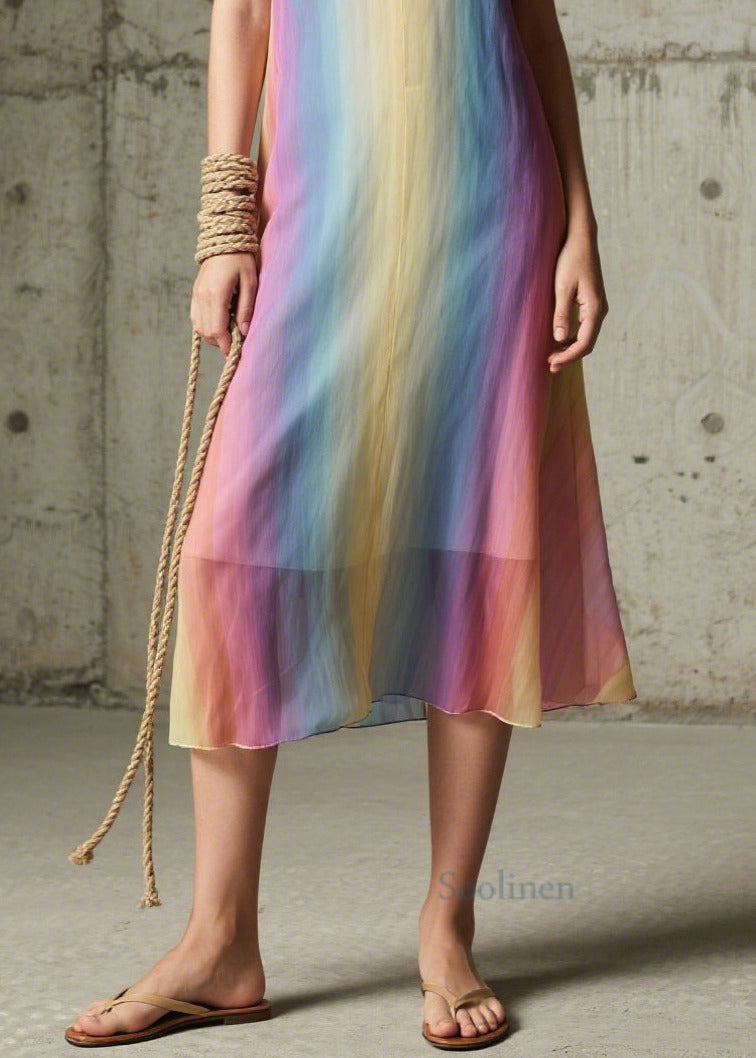 Diy Gradient Color Chiffon Spaghetti Strap Dress Dress Summer